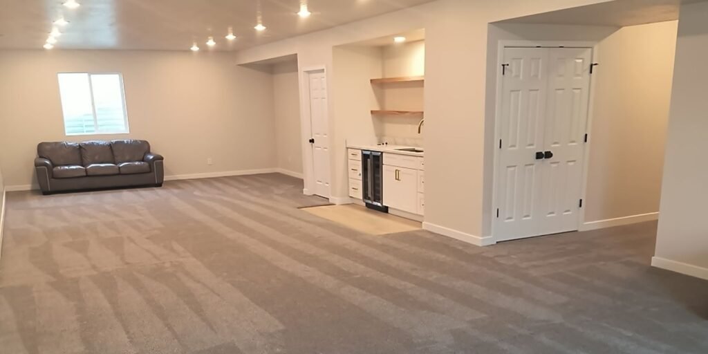 electrician installing wiring in unfinished basement space