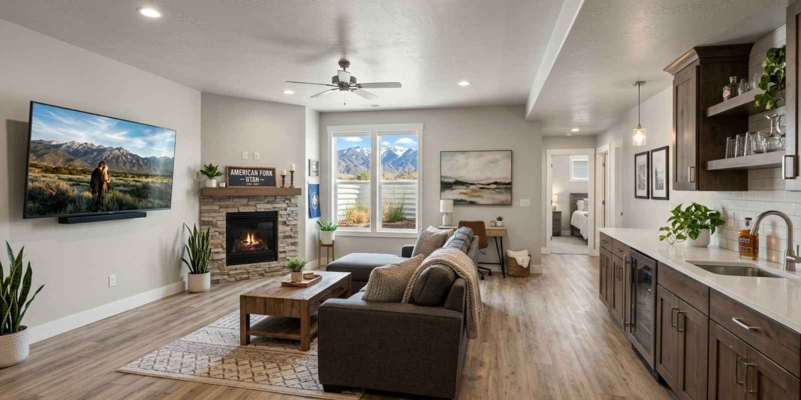 Basement finishing permits American Fork showing a code-compliant basement